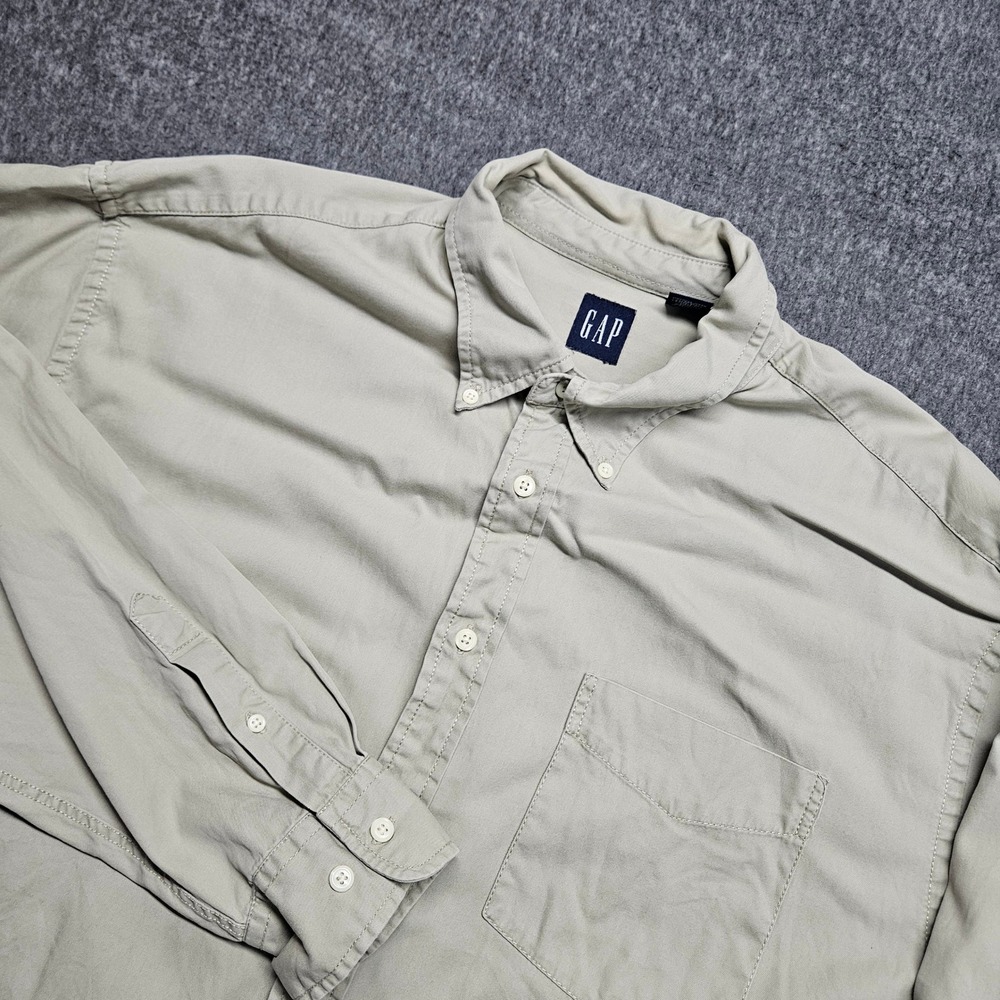Gap Button Down Shirt Mens XL Tan Khaki 100% Cotton Long Sleeve Pocket